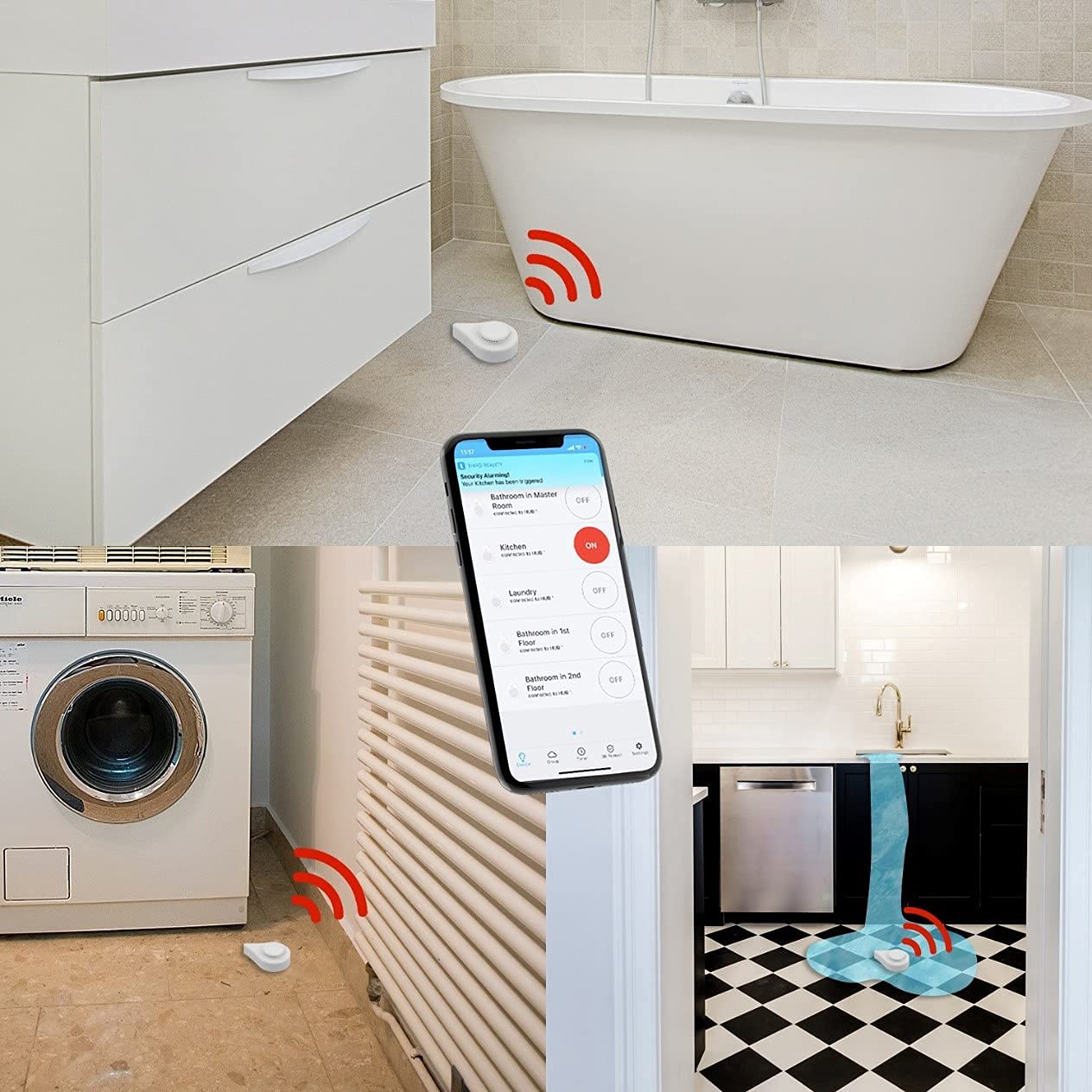 THIRDREALITY Zigbee Water Leak Sensor with Dripping Detection 4 Pack, 120 dB Alarm, App Notifications Enabled When Compatible with Home Assistant and Compatible Zigbee HUB, Batteries Included
