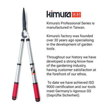 Kimura® Pro Telescopic Garden Shears - Premium Hedge Shears, Patented Gearing Technology, Lightweight Extendable Aluminium Handles, Japanese SK5 Steel Blades, Heavy Duty Gardening Shears - 650-850mm