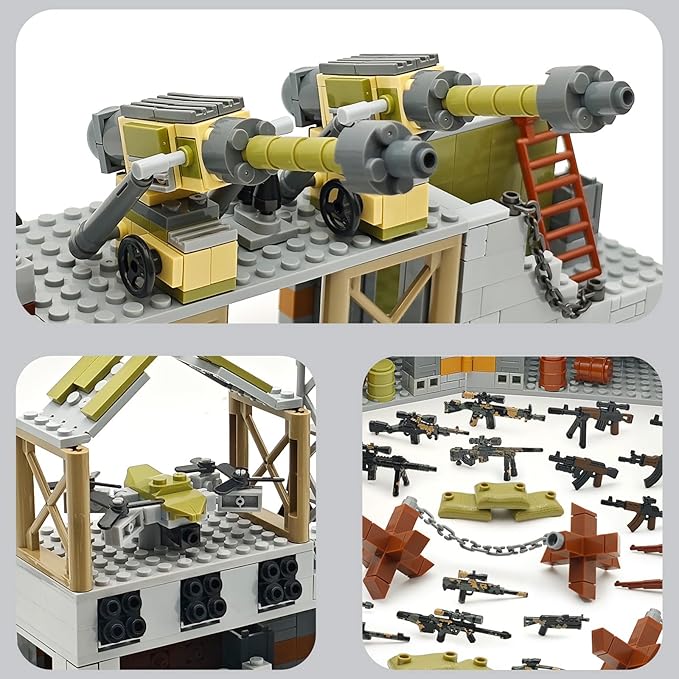Military Base Building Block Toy Set 600+ Pieces Battlefield Playset with Air Defence Gun Drone Weapon Pack Accessories MOC Brick for Military Enthusiasm