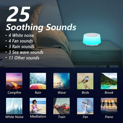 Skiennix Color Noise Sound Machine - 10 Colors, 25 Soothing Sounds, Adjustable Brightness & Volume Levels for All Ages