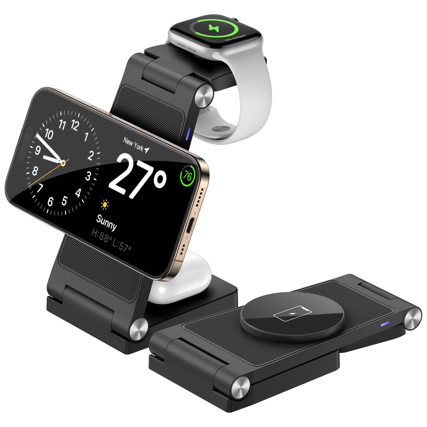 GEJIUCAI Magnetic Wireless Charger Stand, 3 in 1 Foldable Wireless Charging Station, Travel Charger for Multiple Devices for iPhone 16 15 14 13 12 Series, Apple Watch Ultra/9/8/7/6/5/4/3/2, AirPods