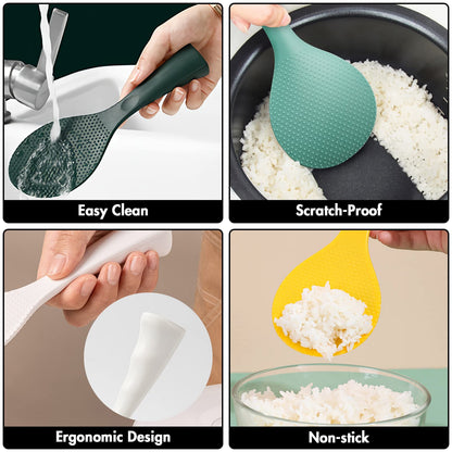 FireKylin Silicone Standing Rice Spatula with Non-Stick Paddle, Heat Resistant Rice Cooker Spoon, Serving Spoon for Grains (White)