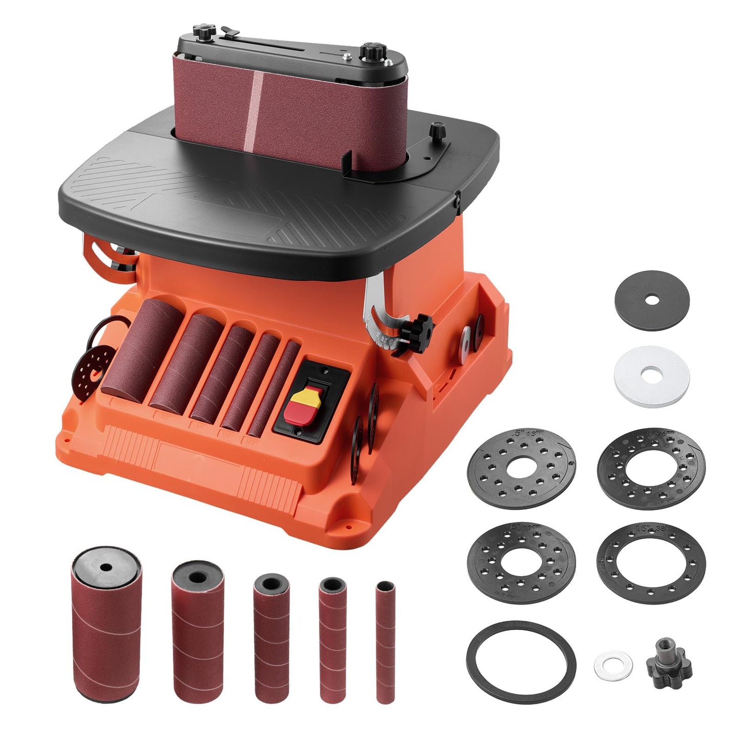 VEVOR Oscillating Belt and Spindle Sander, 2400RPM Benchtop Spindle Sander with 5/8" Stroke, 5 Sleeves (1/2" - 2") & 24" x 3.86" Sanding Belt for Woodworking, Furniture Finishing, DIY Projects