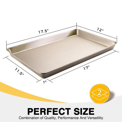 HONGBAKE 2 Pack Half Sheet Baking Pans,Non Stick Baking Sheet for Oven, 57% Thicker Carbon Steel Cookie Sheets for baking, 17.5" x 12" Cookie Trays