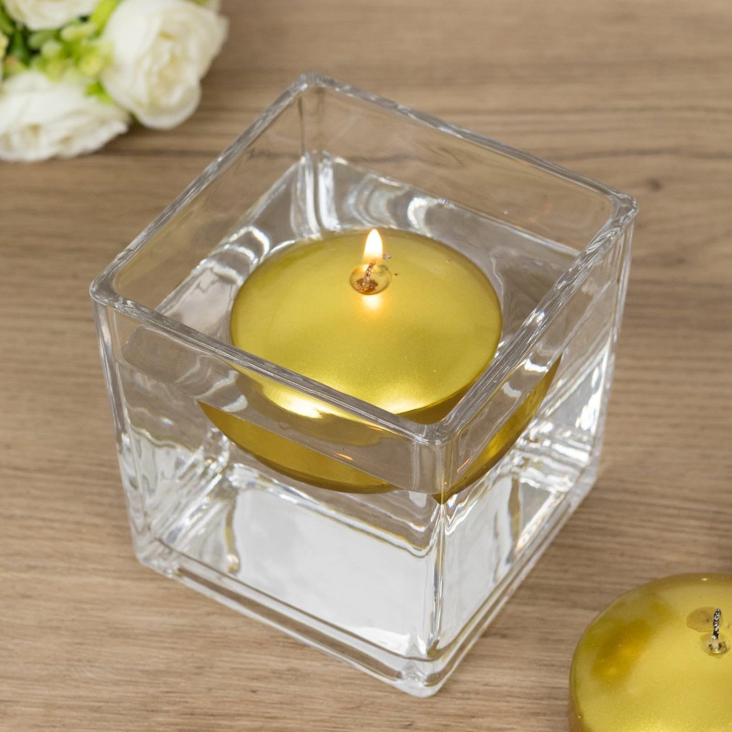 Efavormart 12 Pack 3" Gold Unscented Floating Candles, Long Burn Dripless Wax Discs with Cotton Wick for Cylinder Vases and Wedding Centerpieces