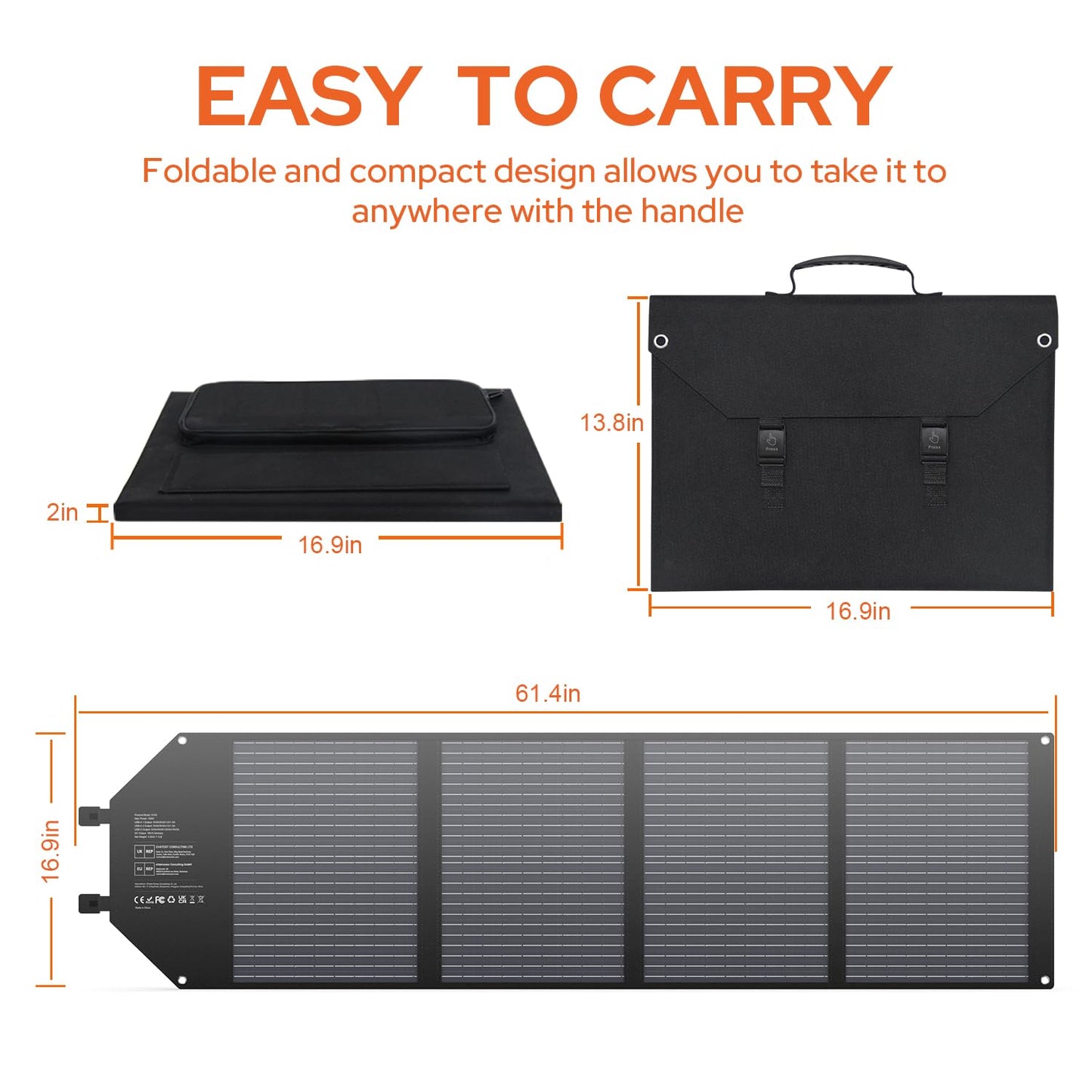 EnginStar 100W Foldable Solar Panel Charger with 18V DC Outlet for Portable Power Stations Jackery/Rockpals/Flashfish, Portable Solar Generator with USB-A USB-C QC 3.0 for Outdoor Camping Van RV Trip