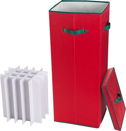 Elf Stor Wrapping Paper Storage Box - Holds 20 Rolls of 30” Gift Wrap - Upright Container with Lid & Dividers (Red)