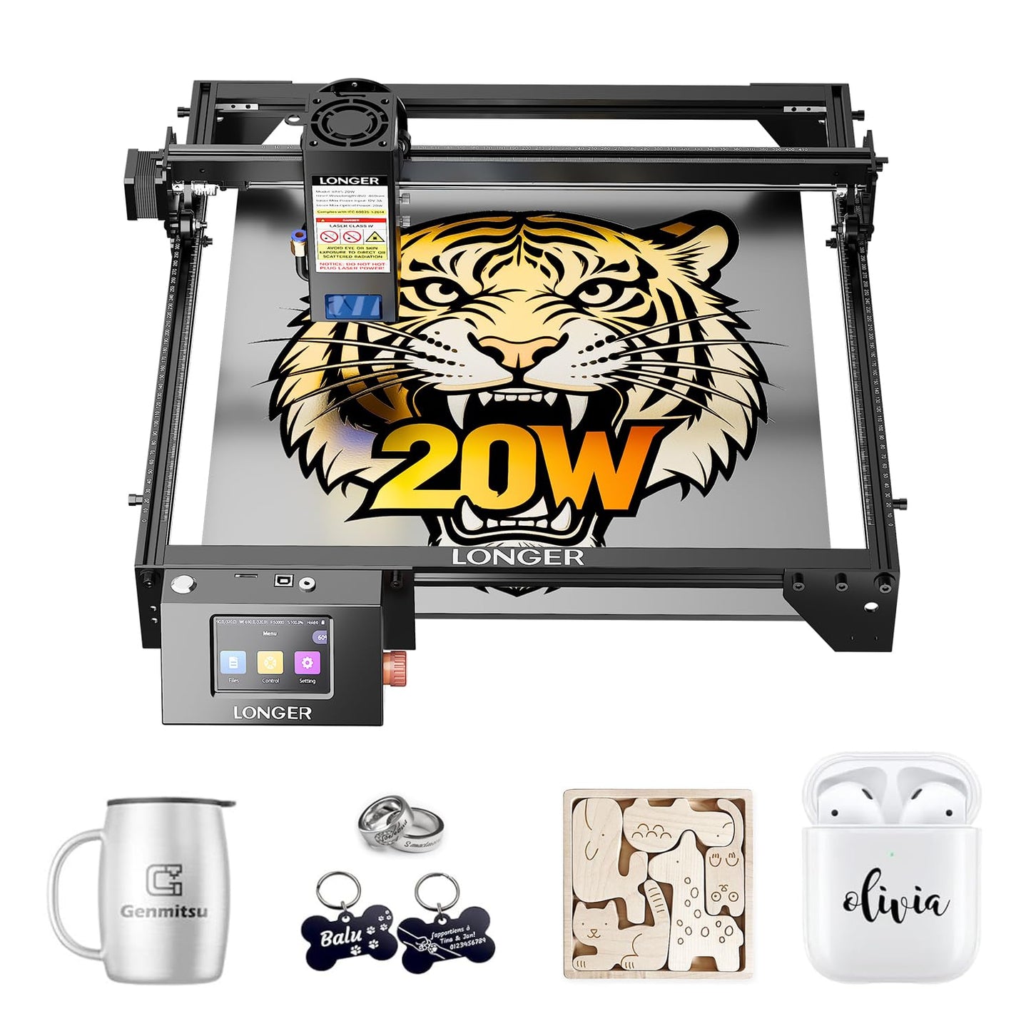 LONGER Ray5 20W Laser Cutter, 20W Laser Engraver with 3.5" Touch Screen, Offline Use, 24000mm/min Speed, DIY, CNC Machine for Wood, Metal, Acrylic, Glass, Leather, Paper, etc.