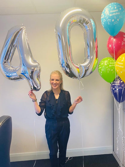 Silver Number 4 Balloon 40 Inch, 4th Birthday Party Decorations for Children, Giant 4 Foil Balloon for Party Supplies