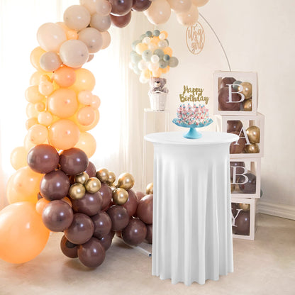 4 Packs White Round High Top Table Cloth 24inch×43inch Stretchy Wrinkle Free Highboy Cocktail Spandex Table Covers for Cocktail Party Wedding Banquet Baby Shower Baptism Decor