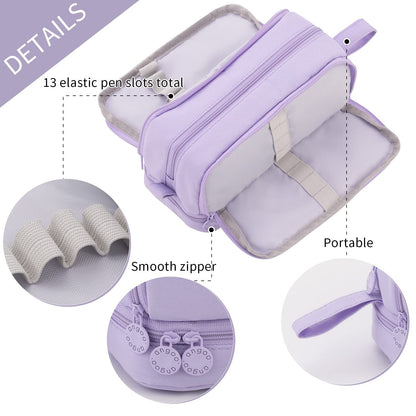 CICIMELON Large Capacity Pen Pencil Case with 4 Compartments, Multi-Slot Pencil Pouch Bag Aesthetic School Supplies Organizer for Teen Girls, Women, Adults (Purple)