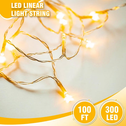 WASTROYAL 100FT Warm White String Lights – 300 LED Extra Long Waterproof Fairy Lights on Clear Wire, Plug-in Indoor Outdoor Decorations for Christmas, Wedding, Patio, Bedroom, Party