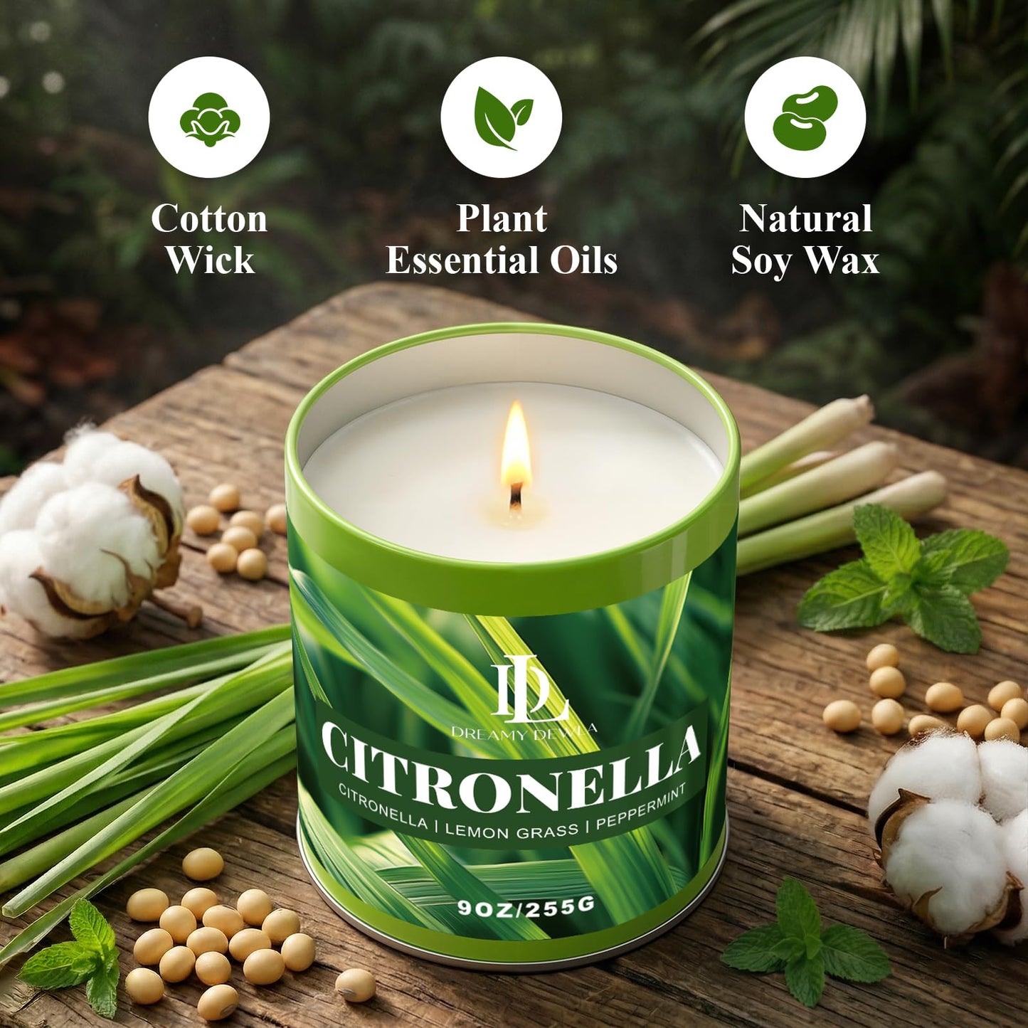 Citronella Candle Outdoor 2 Pack, 9oz Citronella Scented Candles for Outdoor Camping Patio, Natural Soy Wax with Essential Oils Non Toxic Candles, Summer Gifts for Outside Backyard Garden Picnic