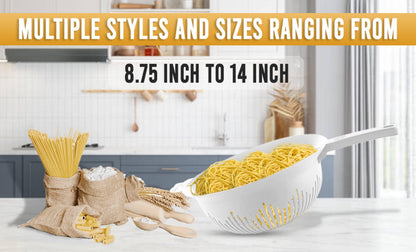 YBM Home 9.75 Inch Plastic Strainer Colander with Long Handle – Made of Food Safe BPA-Free Plastic - Use for Pasta, Noodles, Spaghetti, Vegetables and More 31-1130-white (1, White)