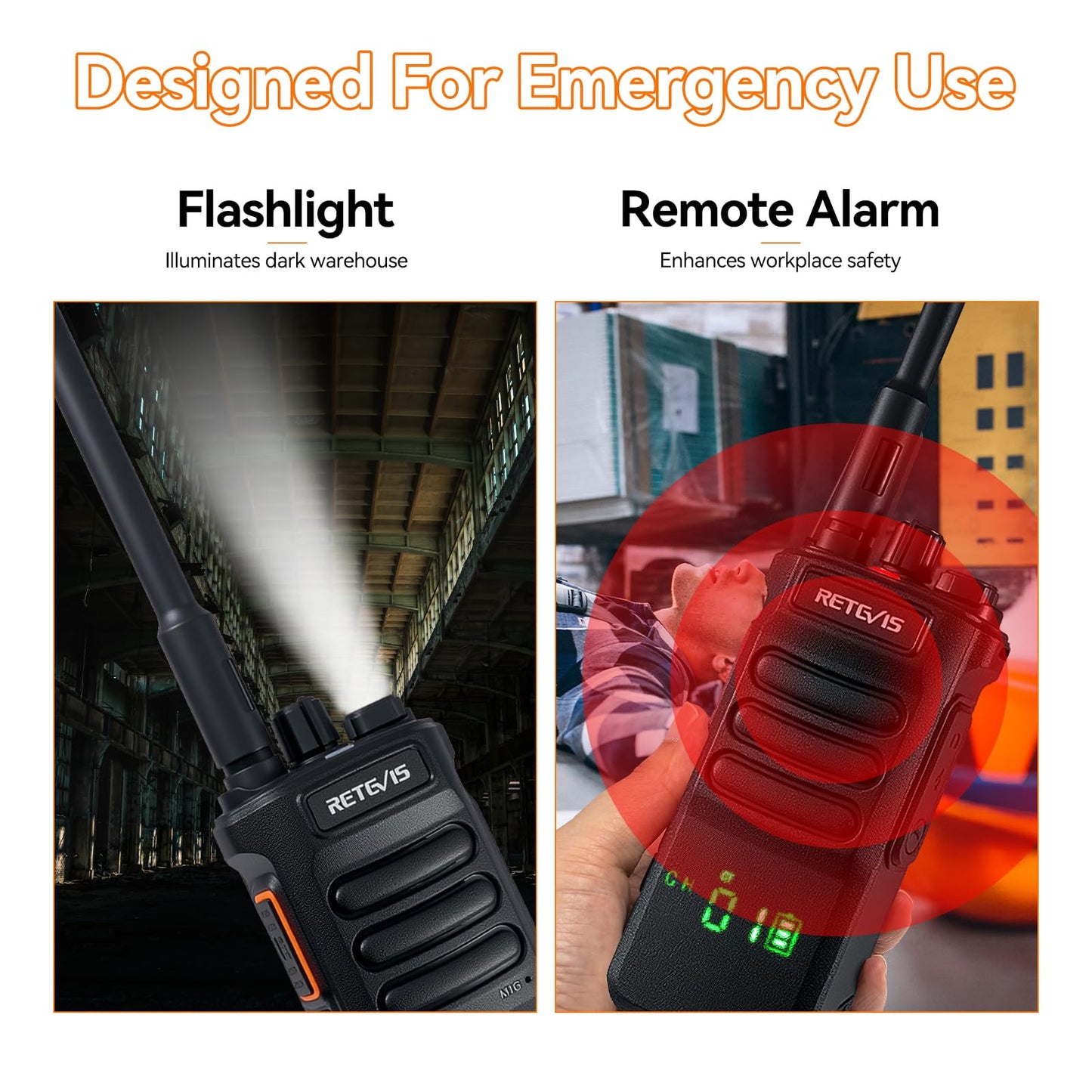 Retevis RT86 2 Way Radio Long Range,Professional Radio Walkie Talkies with Mic,Heavy Duty Two Way Radios,High Power, 2600mAh, Rechargeable Radios for Adults Warehouse Industrial Manufacturing(4 Pack)