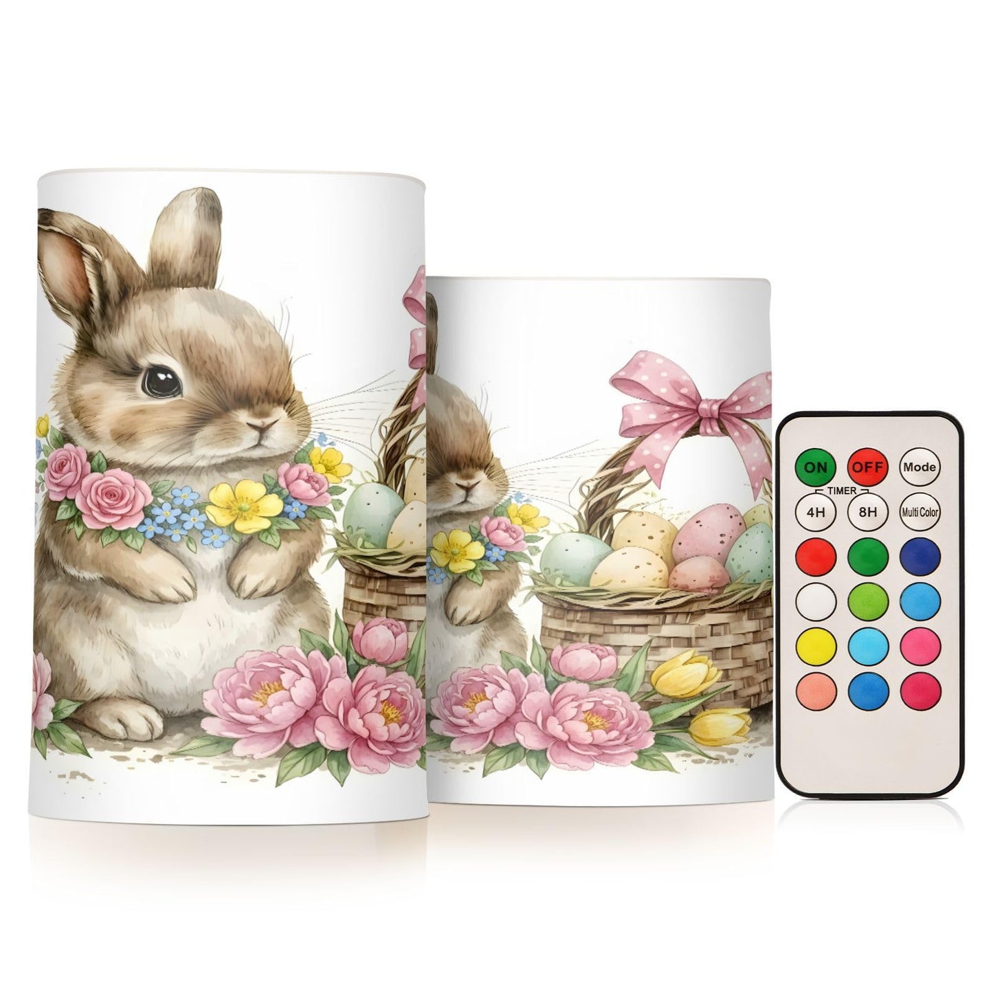 ALAZA Cute Watercolour Little Rabbit Easter Flickering Flameless Candles Battery Operated with Remote Timer,Tea Light Candles LED Pillar Votive Candles Set of 2 for Outdoor Indoor Decorations