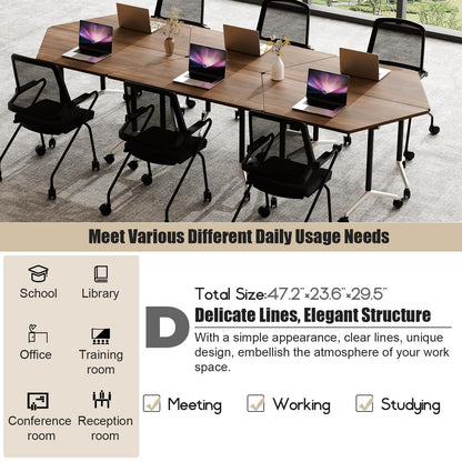Folding Conference Table,Rolling Conference Room Tables on Wheels,Modern Flip Top Mobile Training Table,8Pack Stackable Foldable Meeting Room Table,Modular Business Tables for Office Training Room