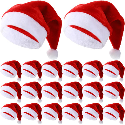 Jadive 30 Pcs Velvet Santa Hats Adult Bulk Thick Xmas Operation Christmas Family Holiday Hats with Comfort Lining New Year Festive (Red)