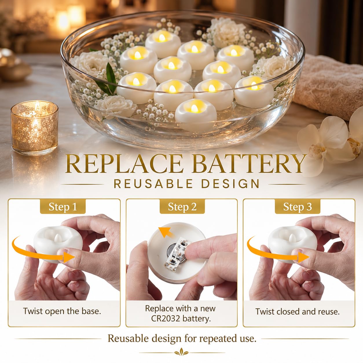 36 Pack 2.3” Flameless LED Floating Candles, Water-Activated Battery Operated Floating Candle with180+ Hours Runtime for Cylindrical Vase, Pool, Fountain - Ideal for Wedding, Party Decoration