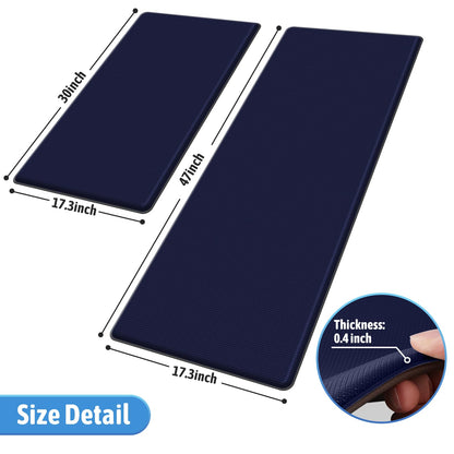 StepLively Kitchen Mat, 2 PCS Kitchen Rugs, Cushioned Kitchen Mats for Floor, Anti Fatigue Kitchen Rug Set, Non-Skid Standing Mat for Kitchen, Office, Sink, 17.3"×30"+17.3"×47", Blue
