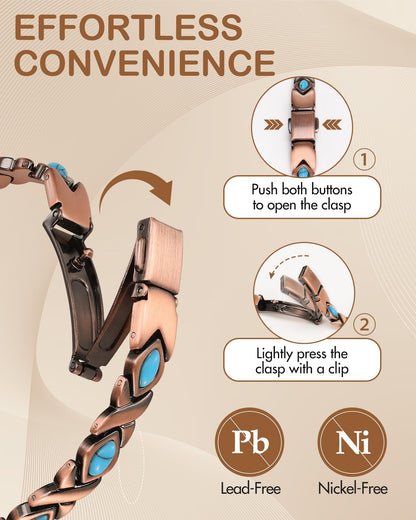 Feraco Pure Copper Bracelets for Women, Ultra Strength Magnetic Bracelet with 3800 Gauss Magnets & Natural Turquois, Adjustable Jewelry, Infinite Symbol