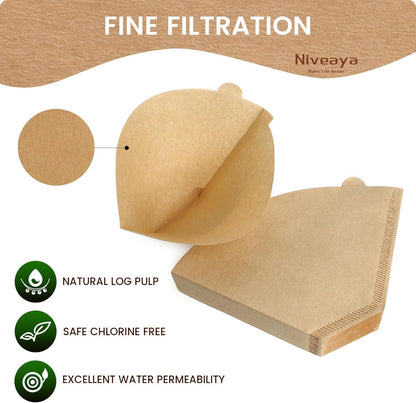 Niveaya Coffee Filters 300 Count, Cone Coffee Filter #4, Natural Paper Coffee Filter 8-12Cup (natural brown-300pcs, 04)