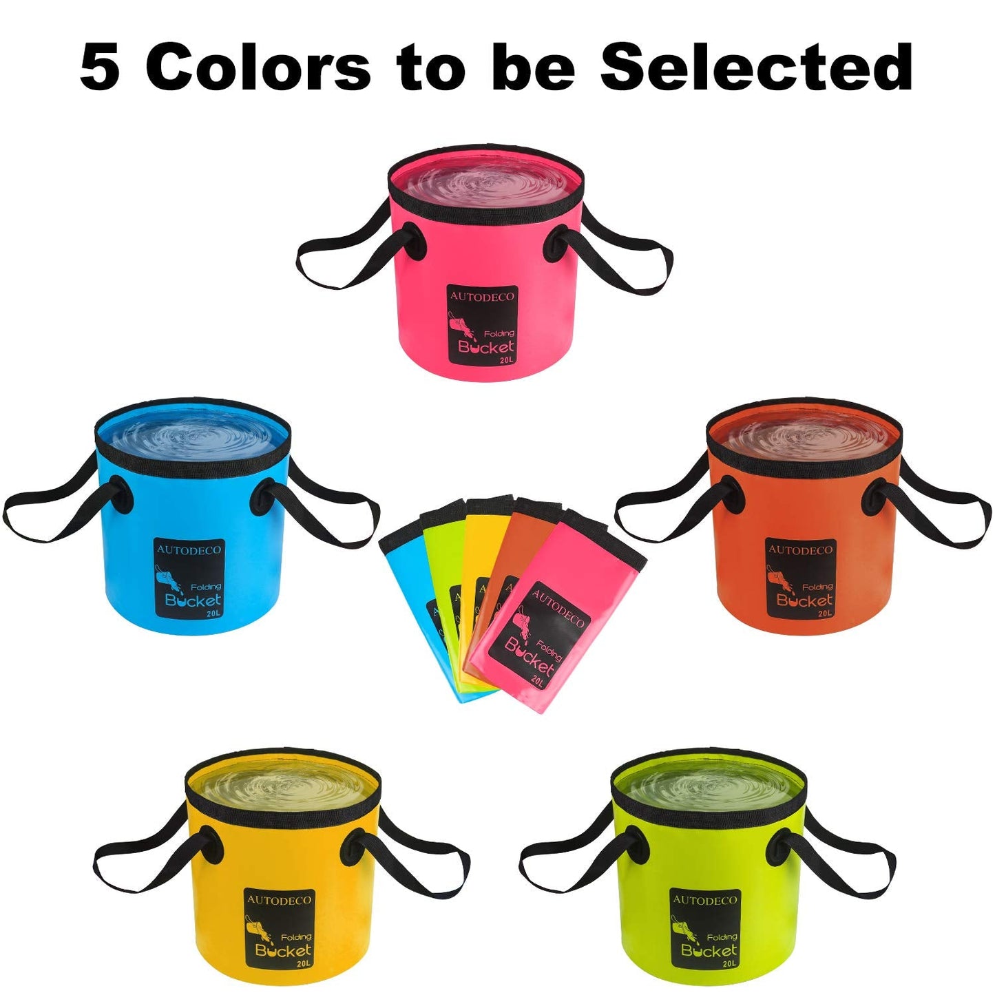 AUTODECO Collapsible Bucket 5 Gallon Container Folding Water Bucket Portable Wash Basin for Camping Fishing Travelling Outdoor Gardening Blue 1Pcs 20L