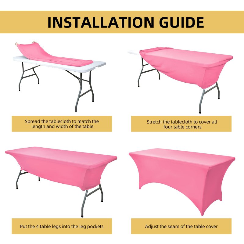 ZarzaaSik 6-Pack 8ft Spandex Table Covers for Rectangle Folding Tables - Washable Elastic Tablecloth - Ultimate Fitted Table Protector for Birthday Parties, Trade Shows, Banquet