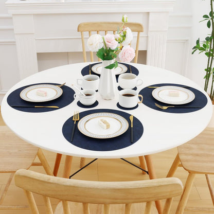 Homaxy Round Faux Leather Placemats and Coasters, Washable Dual-Side Table Mats, Wipeable Heat-Resistant Dining Place Mats for Outdoor and Indoor, Set of 6, Diameter 13 and 3.93 inch, Navy Blue