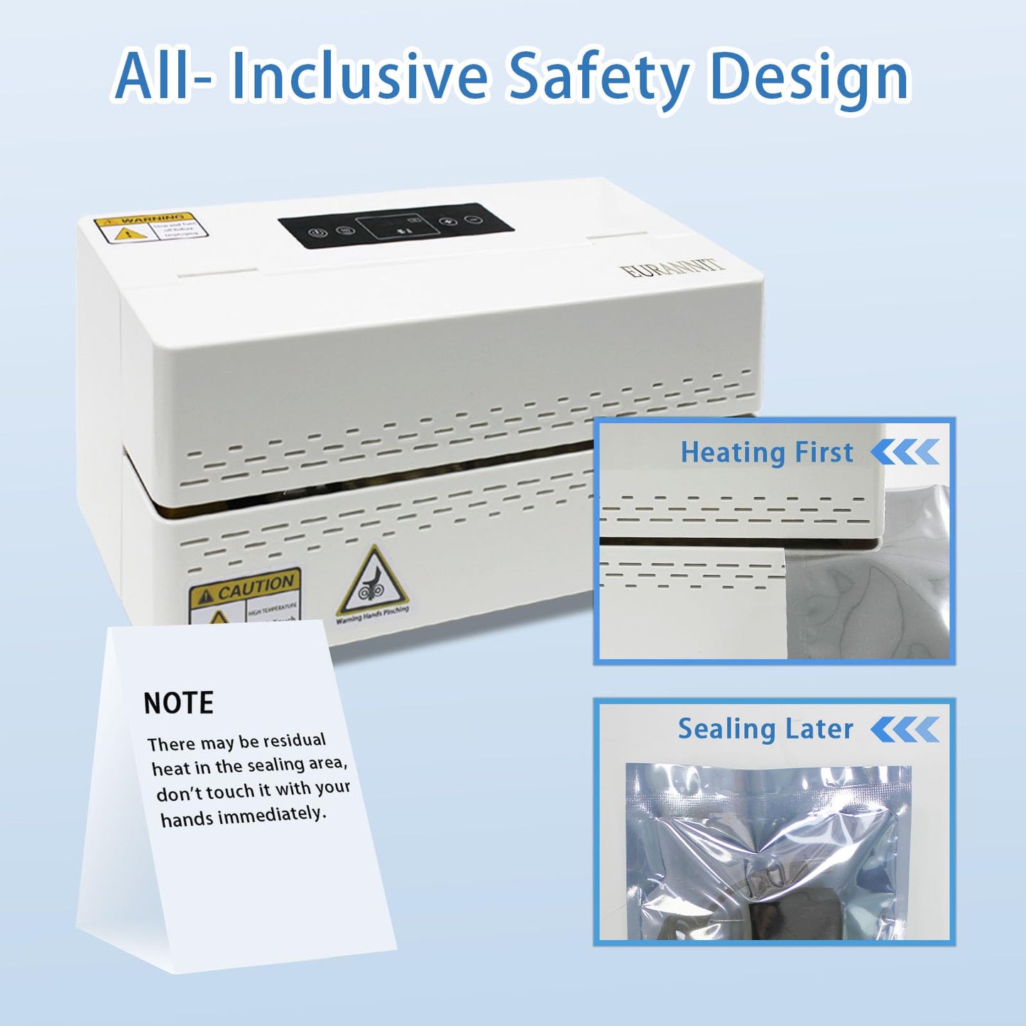 Eurannit Heat Sealer Machine - Compact Automatic Continuous Band Sealer with Fully Enclosed Safe Design, Digital Temperature Control for Food Packaging, Desktop Bag Sealer for Home and Commercial Use