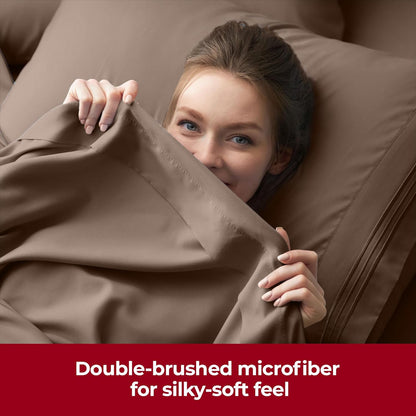 Mellanni Extra Deep Full Sheets - Hotel Luxury, Ultra Soft & Cooling Bedding - Wrinkle & Stain Resistant (Full, Brown)