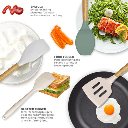 Silicone Cooking Utensils Kitchen Utensil Set - 446°F Heat Resistant Silicone Kitchen Utensils Set, Spatula,Turner Tongs, Spoon, Brush, Whisk,Kitchen Gadgets for Nonstick Cookware, BPA Free (Gray)