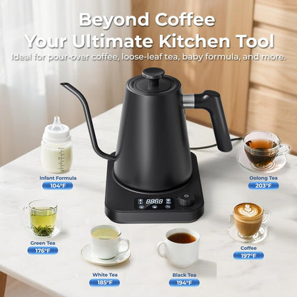 AGORVIO Gooseneck Electric Kettle, ±1°F Temperature Control, Smart Altitude Adaptation, 24H Keep Warm, 30-Min Auto Memory, Food Grade Stainless Steel, Pour Over Kettle for Coffee and Tea, 1200W/1.0L