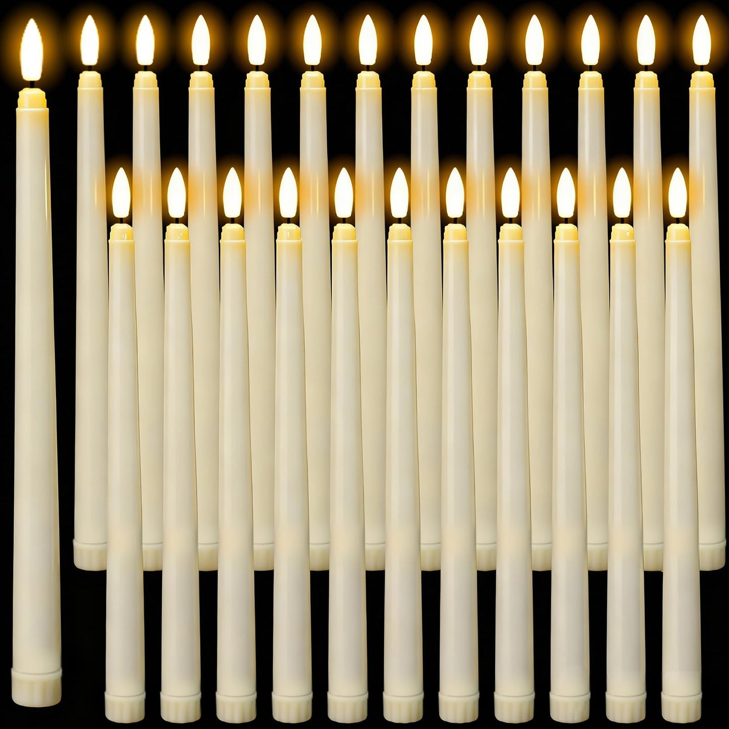 Wondise 24 Pack Flameless Taper Candles, No Remote, Realistic Flickering Battery Operated Candlesticks, Ivory LED Plastic Candles Safe for Weddings, Table Decor, Christmas and Halloween Decoration