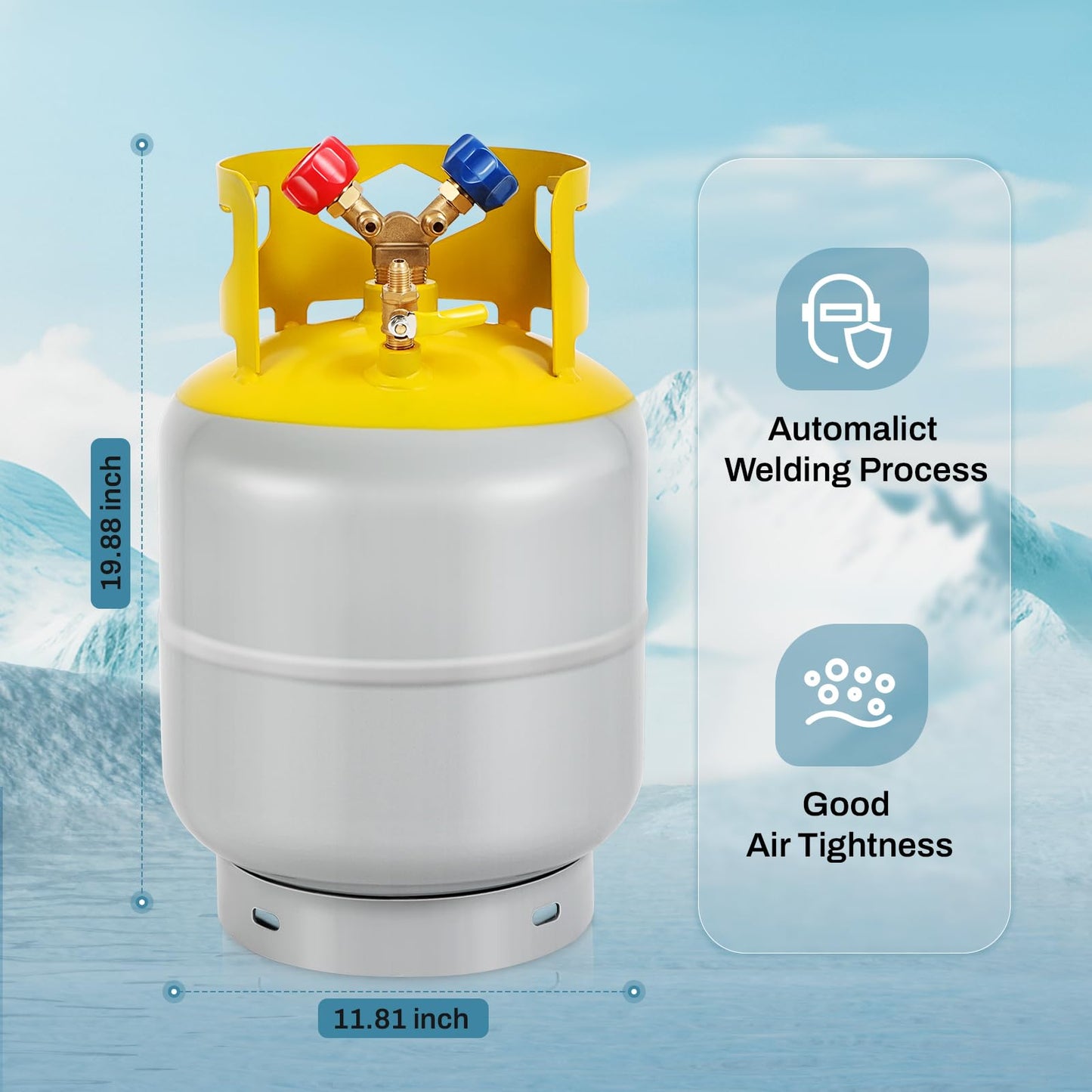 FAHKNS Refrigerant Recovery Tank for R12, R22, R134A, R410A etc Refrigerant with 1/4 SAE Y-Valve Liquid/Vapor Reclaim Tank 50 LB Reusable