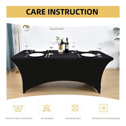 ZarzaaSik 6-Pack 4ft Spandex Black Table Covers for Rectangular Folding Tables - Wrinkle Resistant Stretch Tight Table Cloths - Ultimate Fitted Table Protector for Parties, Trade Shows, and Wedding