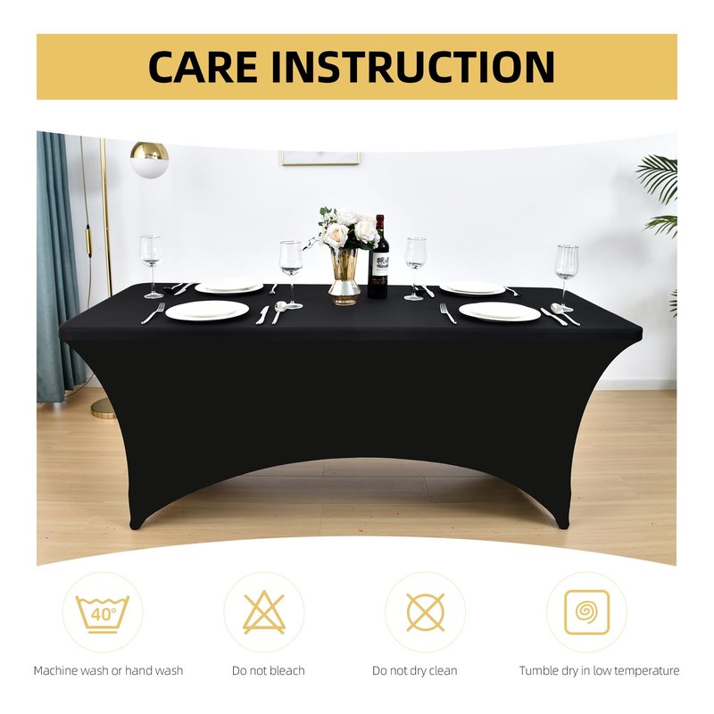 ZarzaaSik 2-Pack 4ft Black Spandex Table Covers for Rectangular Folding Tables - Wrinkle Resistant Stretch Tight Table Cloths - Ultimate Fitted Table Protector for Parties, Banquet, and Wedding