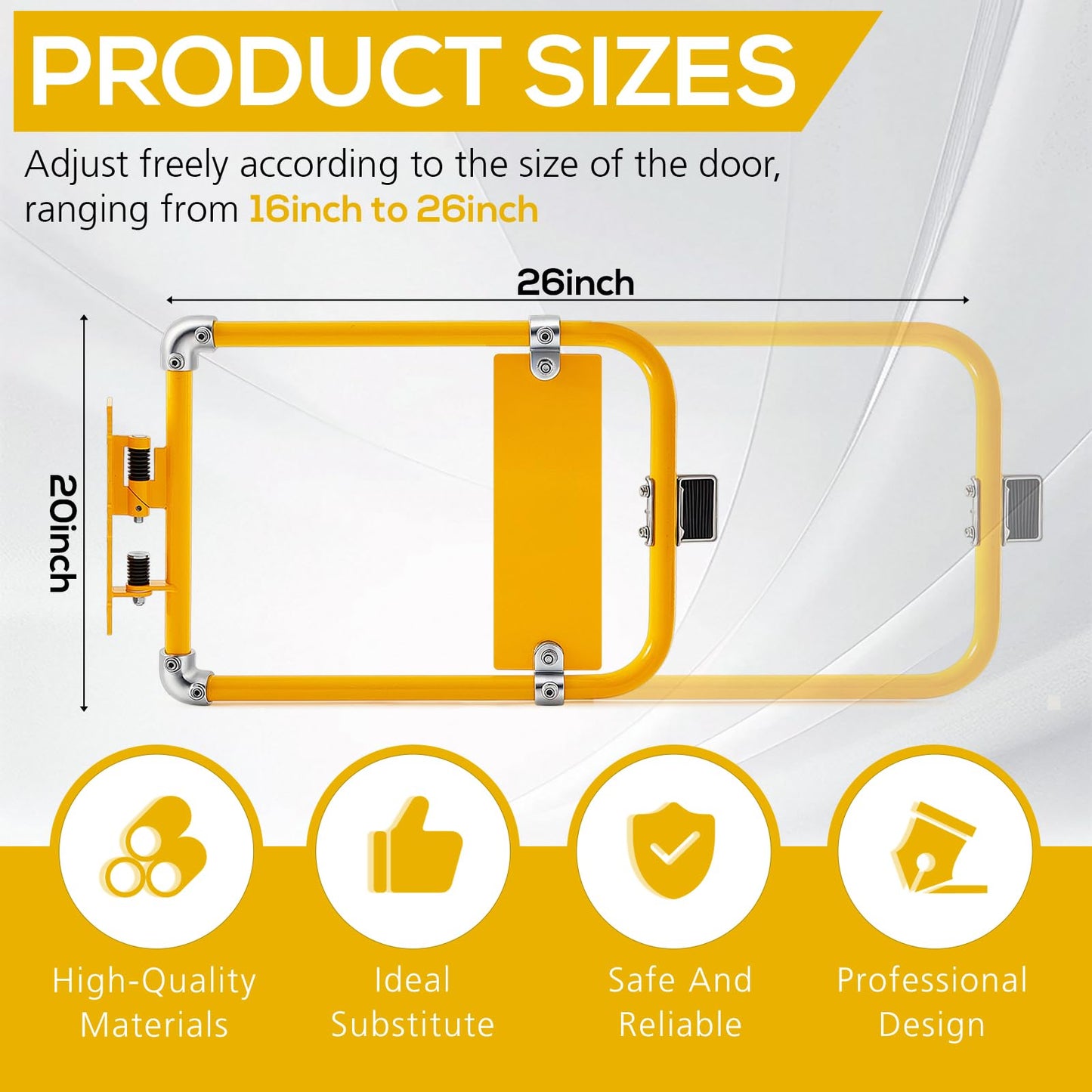 Blulu Industrial Swing Gate Universal Spring-Loaded Safety Swing Gate 16" to 26" Wide Self-Closing Safety Powder Coated High-Visibility Yellow