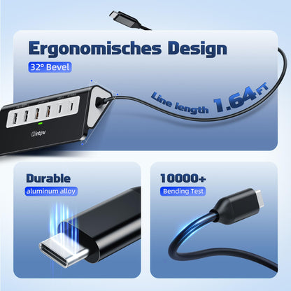 USB C Hub 10Gbps, 9-in-1 USB 3.2 Hub with 4K@60Hz HDMI, Type-C 3.2, 2 USB-A 3.2, 2 USB-A 2.0, PD 100W, SD/TF Slot, Aluminum USB Hub for Laptop, iPhone 16/15 Series, MacBook Air/Pro and More