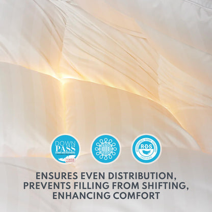 Down Feather Fiber Comforter Queen Size - All Season Luxury Hotel Duvet Insert, Medium Warmth, 750+ Fill Power Fluffy Premium Comforter with 8 Corner Tabs, White Cotton Cover, 90'' x 90''