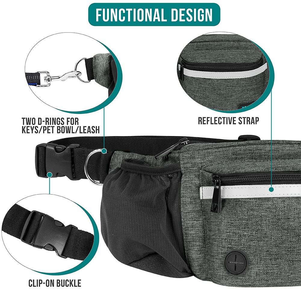 PetAmi Dog Fanny Pack, Treat Pouch for Dog Walking, Training, Built in Poop Bag Dispenser, Water Bottle Holder, Collapsible Bowl, Pet Treat Waist Belt for Hiking, Running, Kibbles (Camo Black)