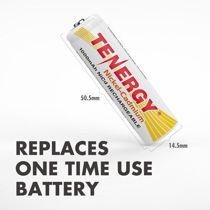 Tenergy AA Rechargeable Battery NiCd 1000mAh 1.2V Battery Pack for Solar Lights, Garden Lights, 12 Pack