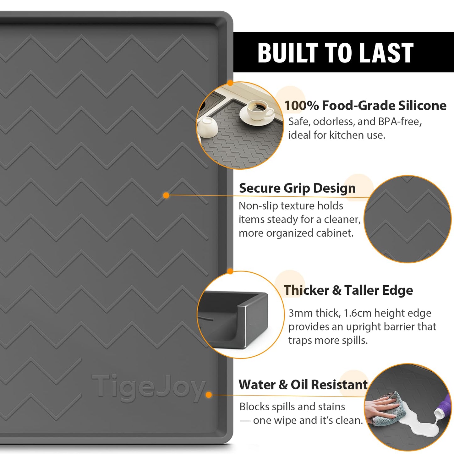 TigeJoy Waterproof Under Sink Mat 22" x 19", Shelf Liner Protector in Kitchen and Bathroom, Silicone Cabinet Liners for Organizers and Storage, Fit as Drawer Mats or Drip Tray
