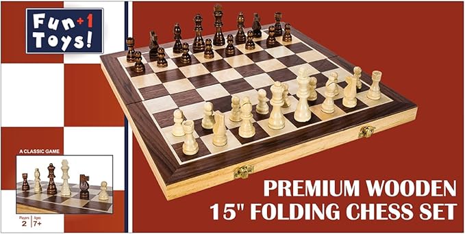 Wooden Chess Set for Adults and Kids 15 Portable Chess Board Set with Chess Pieces &amp Drawstring Bag