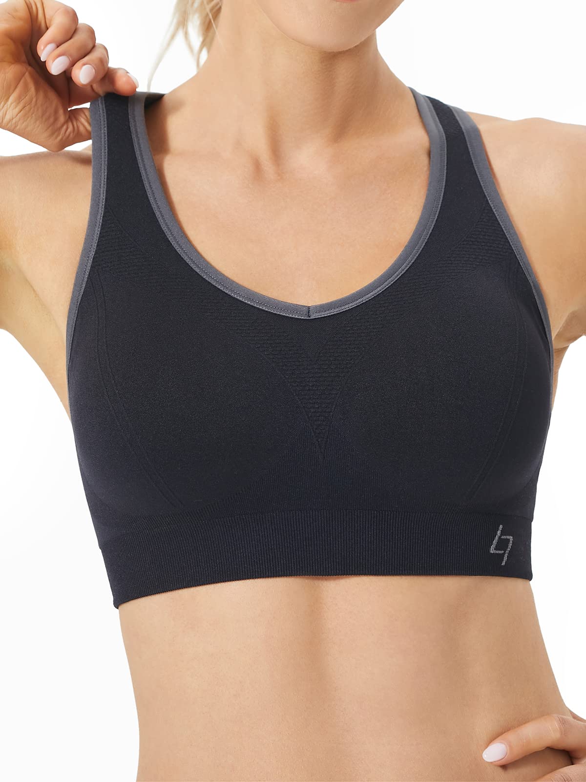 FITTIN Racerback Sports Bras for Women - Padded Seamless High Impact Support for Yoga Gym Workout Fitness Black