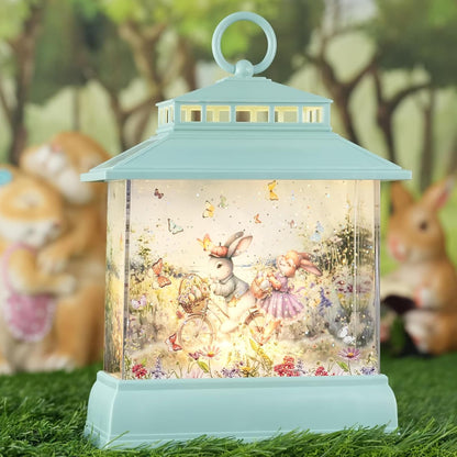 Regine Switzerland Easter Snow Globe Lantern - Illuminated Bunny Egg Decor with Timer | Glitter Spring Tabletop Decoration