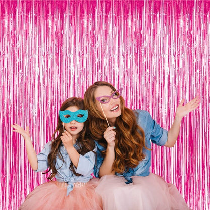 GOER 3.2 ft x 8.2 ft Metallic Tinsel Foil Fringe Curtains Party Photo Backdrop Party Streamers for Galentines Day, Birthday, Graduation, New Year Eve Decorations Wedding Decor (1 Pack, Hot Pink)