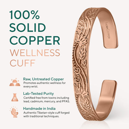 TheraCopper Copper Bracelet for Women — 100% Pure Copper Jewelry for Women — Raw, Solid & Uncoated Authentic Handmade Tibetan Bracelet Cuff Bangles Or Bangle Bracelets (Floral)