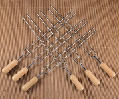 IMEEA 15.3-Inch Double Prong Stainless Steel Kabob Skewers for Grilling BBQ Kebabs Skewers with Wooden Handle Reusable Shish Kebab Forks for Meat, Vegetables, Shrimp