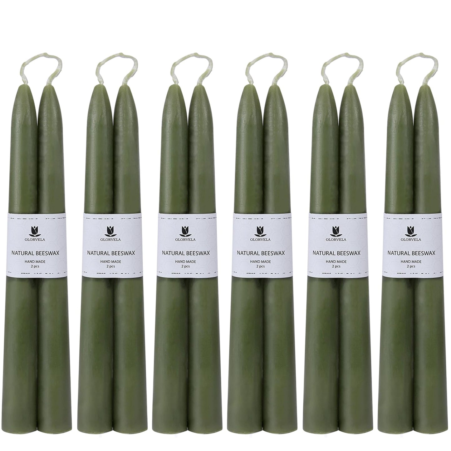 Olorvela Green Beeswax Taper Candles,8" Long Candlestick,smokeless dripless unscented Natural Beeswax Candles.for Gift,Mother's Day (Green, 12 Pack)